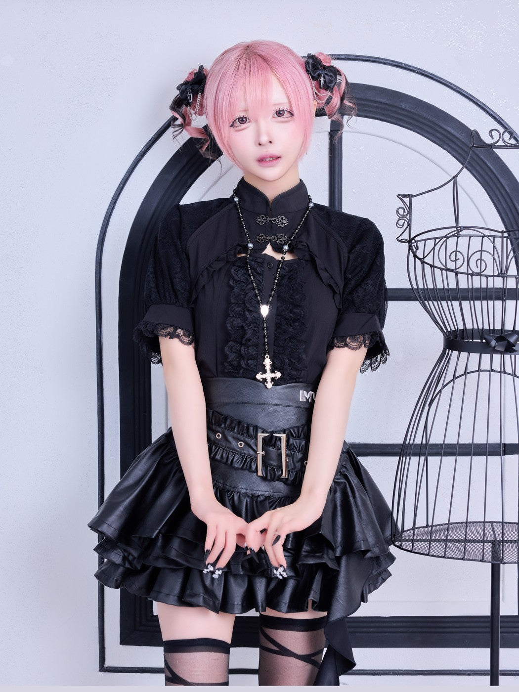 IMVAL / Mandarin Collar Frill Blouse - BLK