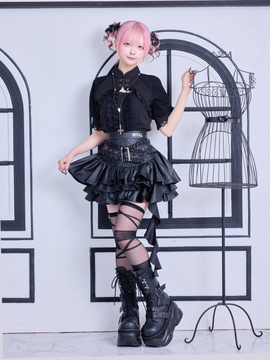 IMVAL / Mandarin Collar Frill Blouse - BLK