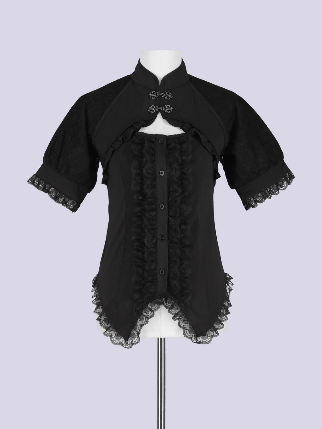 IMVAL / Mandarin Collar Frill Blouse - BLK
