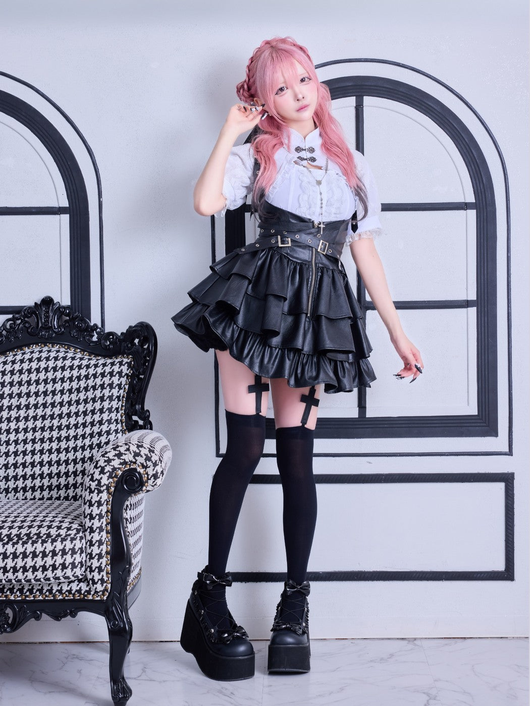 IMVAL / Mandarin Collar Frill Blouse - WHT