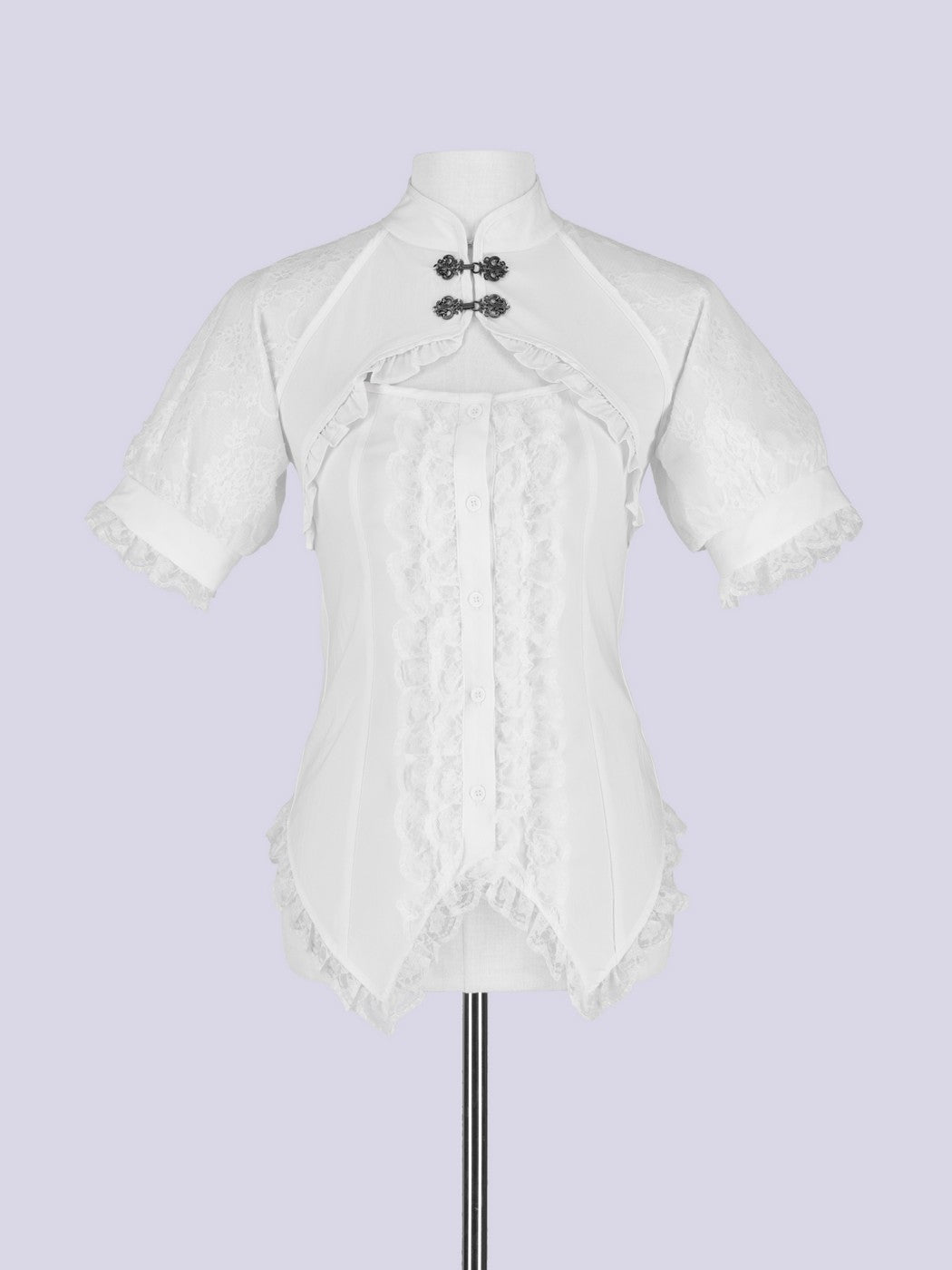 IMVAL / Mandarin Collar Frill Blouse - WHT