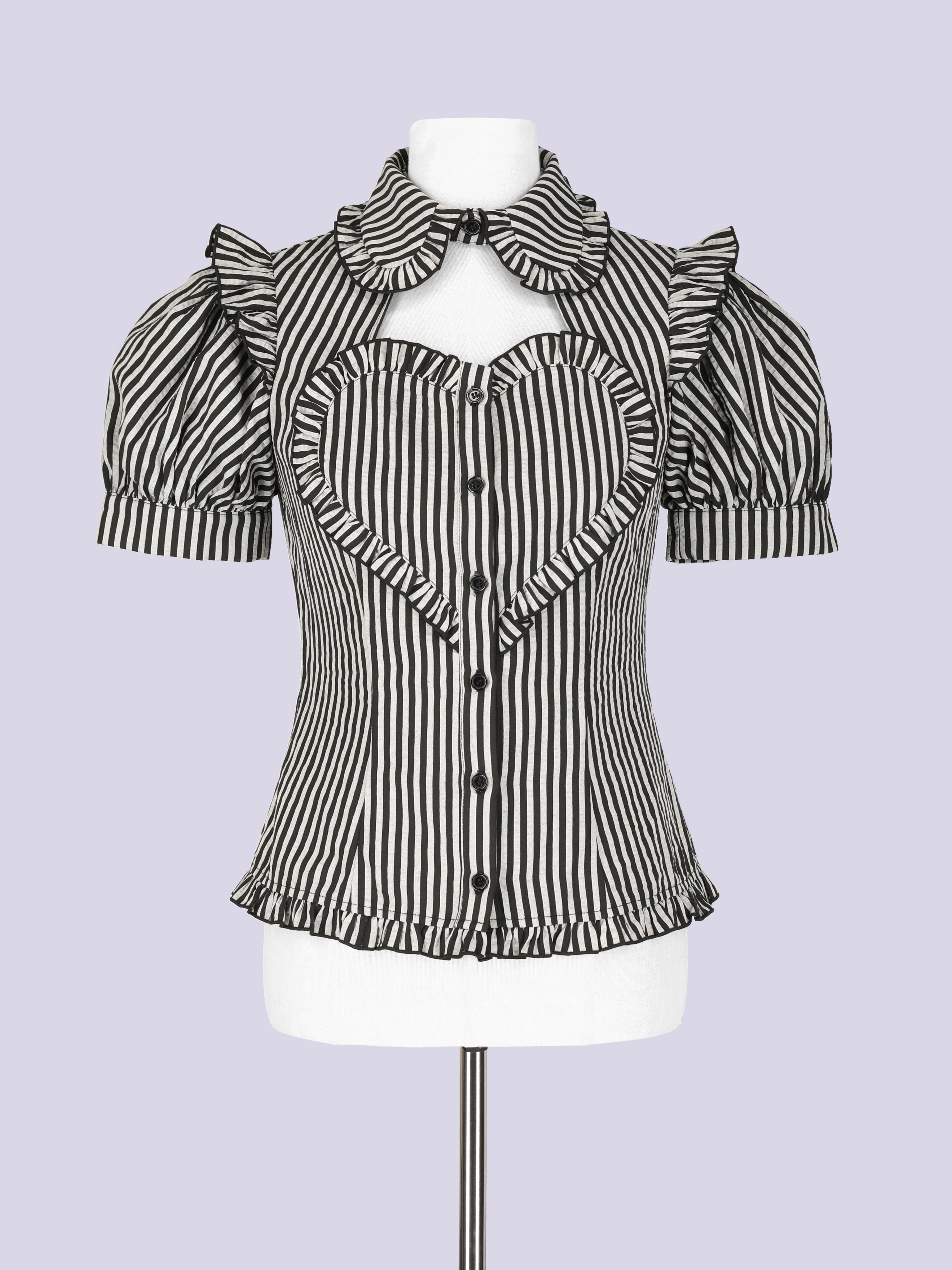 IMVAL / Heart Short Sleeve Shirt - STRIPE