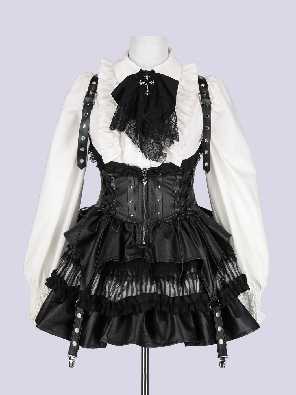 IMVAL / Lace Frill Leather Dress [STRIPE]