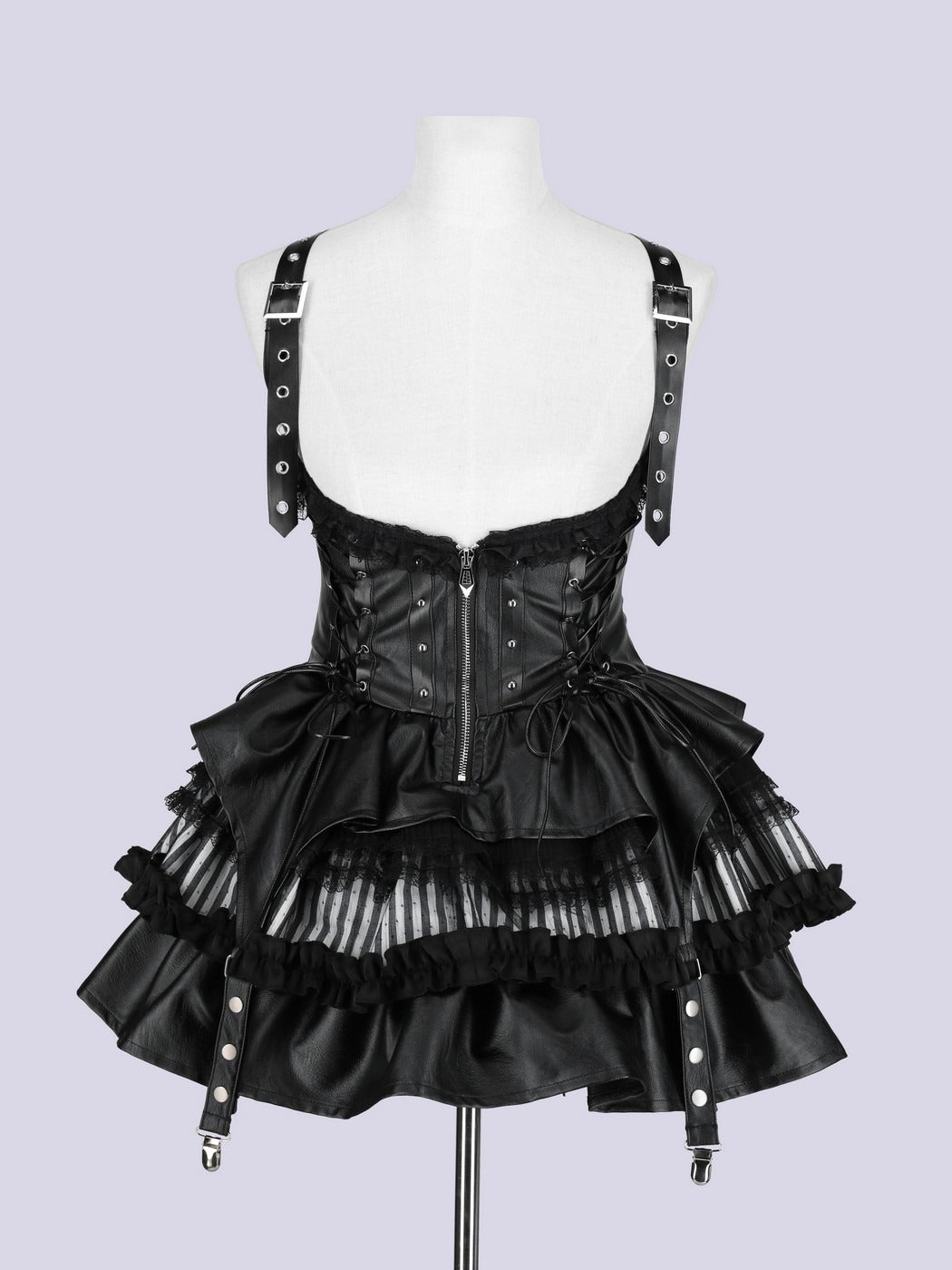 IMVAL / Lace Frill Leather Dress - STRIPE