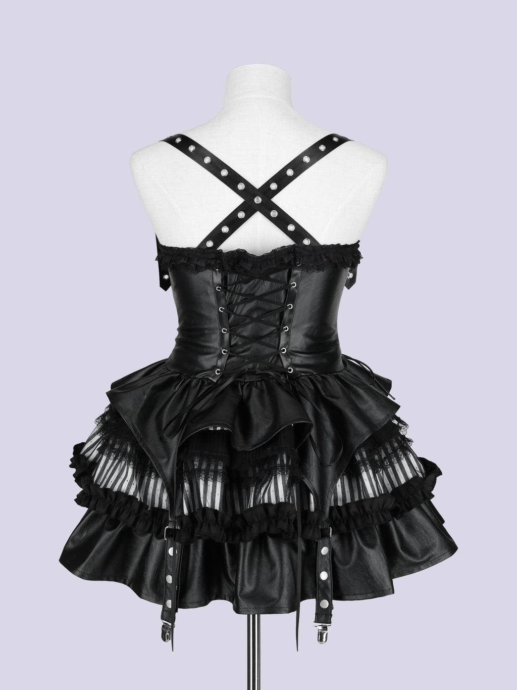 IMVAL / Lace Frill Leather Dress [STRIPE]