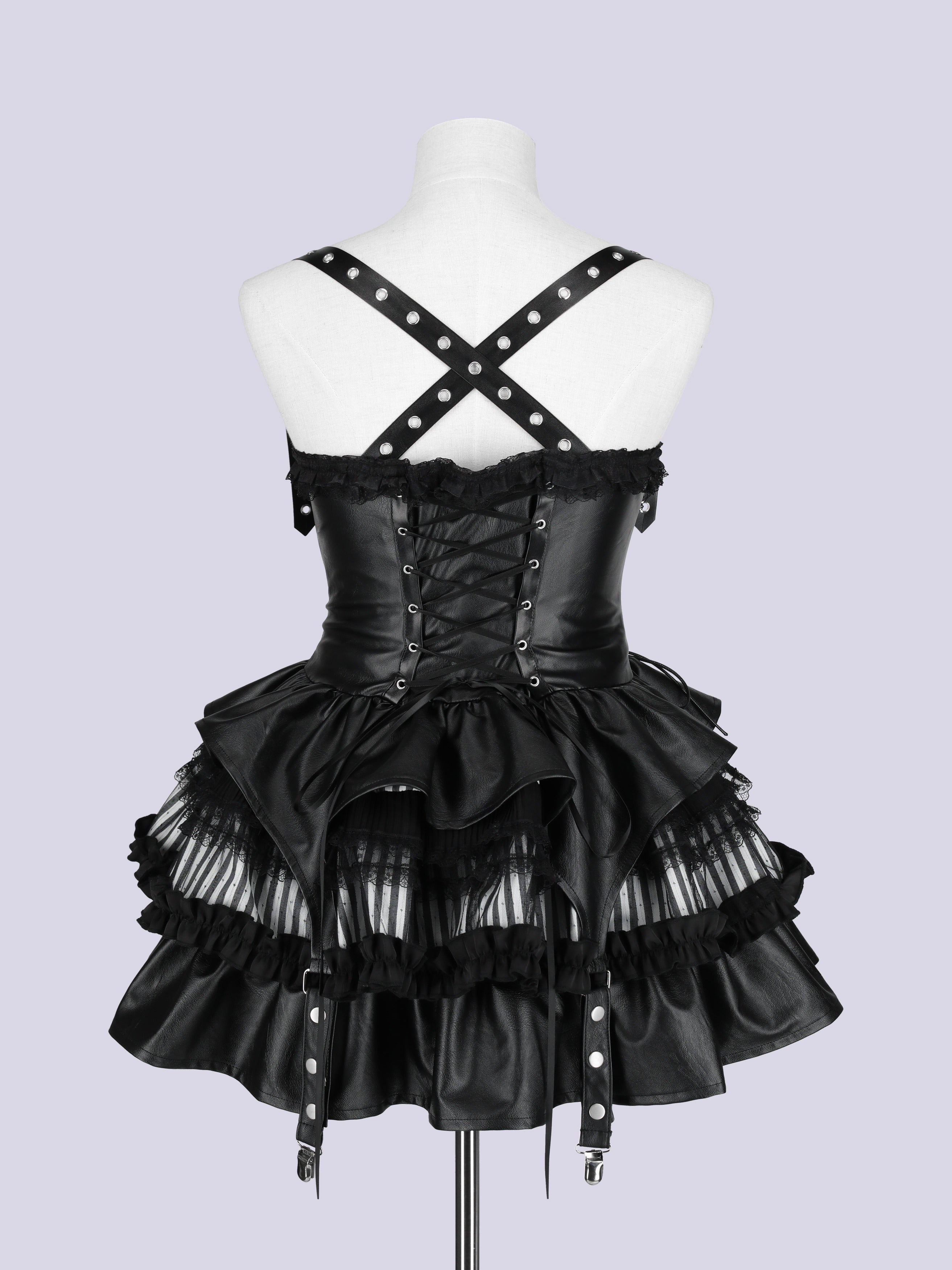 IMVAL / Lace Frill Leather Dress - STRIPE
