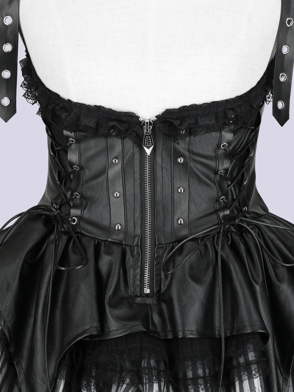 IMVAL / Lace Frill Leather Dress [STRIPE]