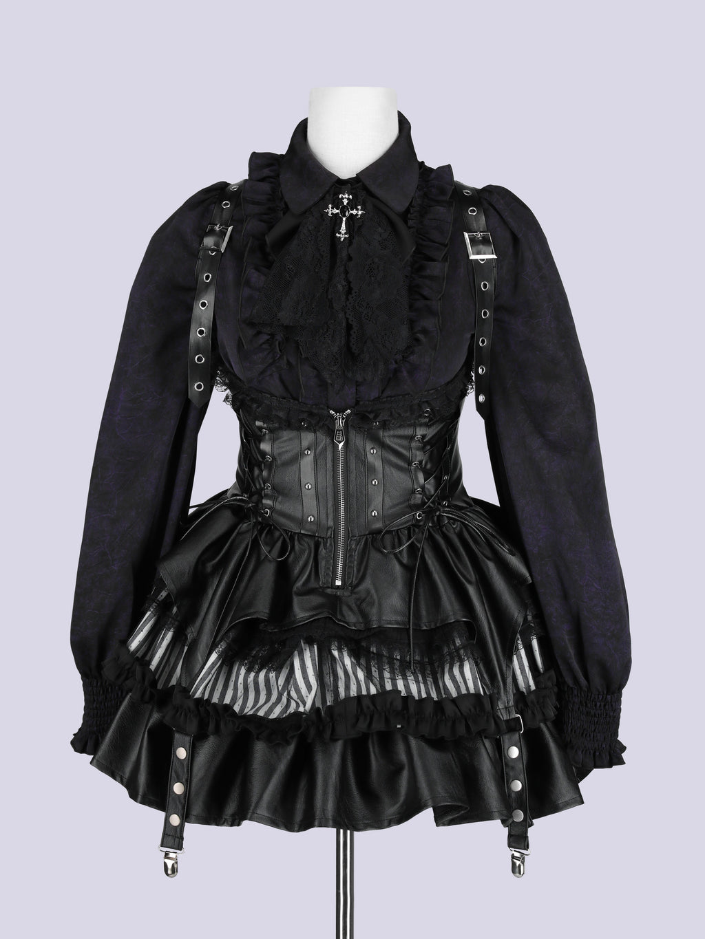 IMVAL / Lace Frill Leather Dress [STRIPE]