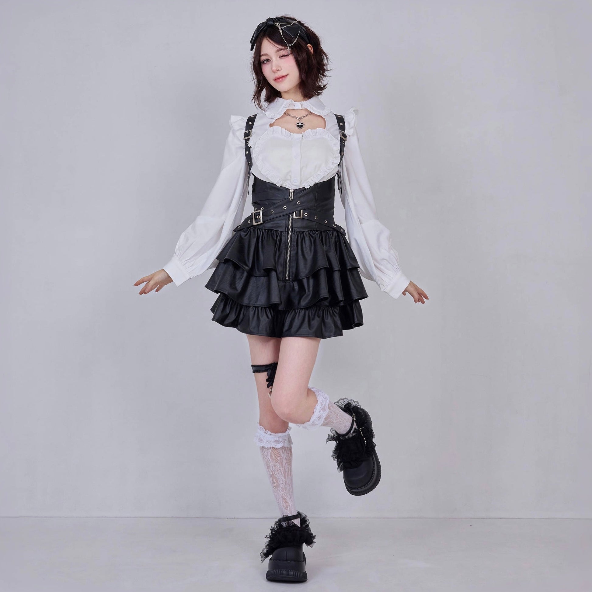 IMVAL / Frill Leather Dress [BLK]