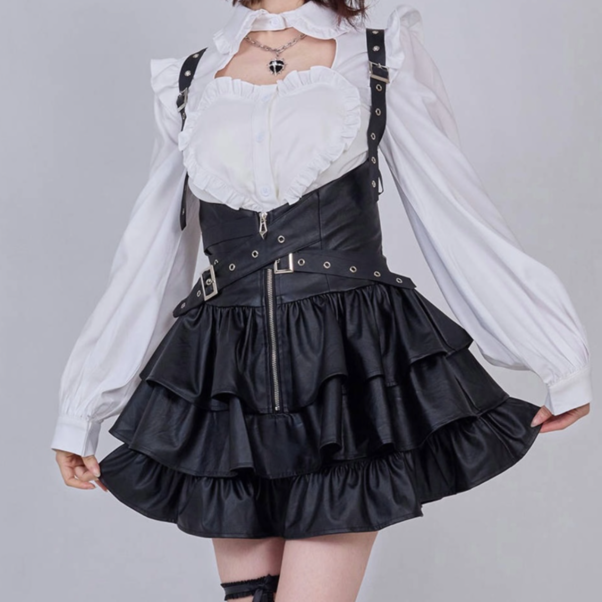 IMVAL / Frill Leather Dress [BLK]