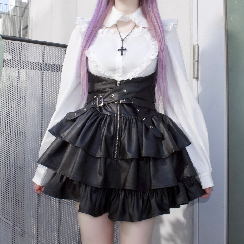 IMVAL / Frill Leather Dress [BLK]