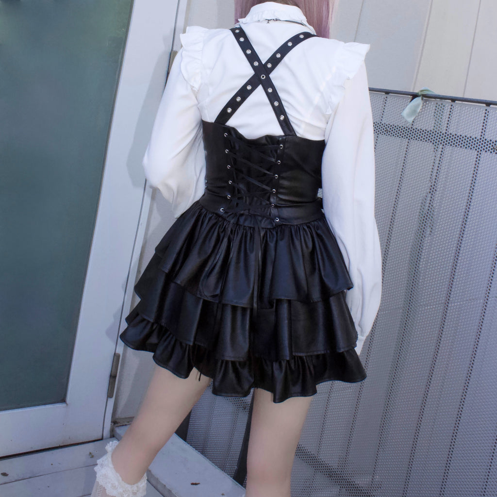 IMVAL / Frill Leather Dress [BLK]