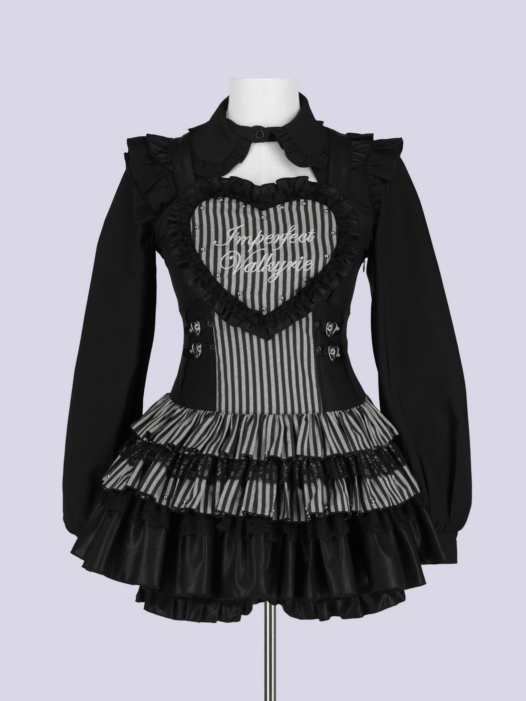 あ*様 IMVAL / Frill Heart Dress [BLK] QOOZ IMVAL / Heart Apron Dress - STRIPE