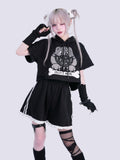 IMVAL×GALFY / Cat Ear Cropped Hoodie-BLK