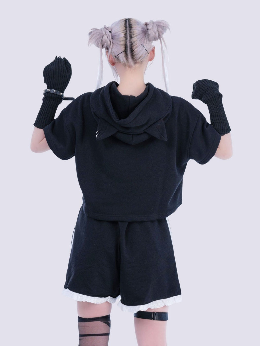 IMVAL×GALFY / Cat Ear Cropped Hoodie-BLK