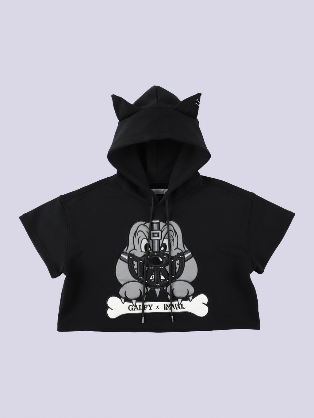 IMVAL×GALFY / Cat Ear Cropped Hoodie-BLK