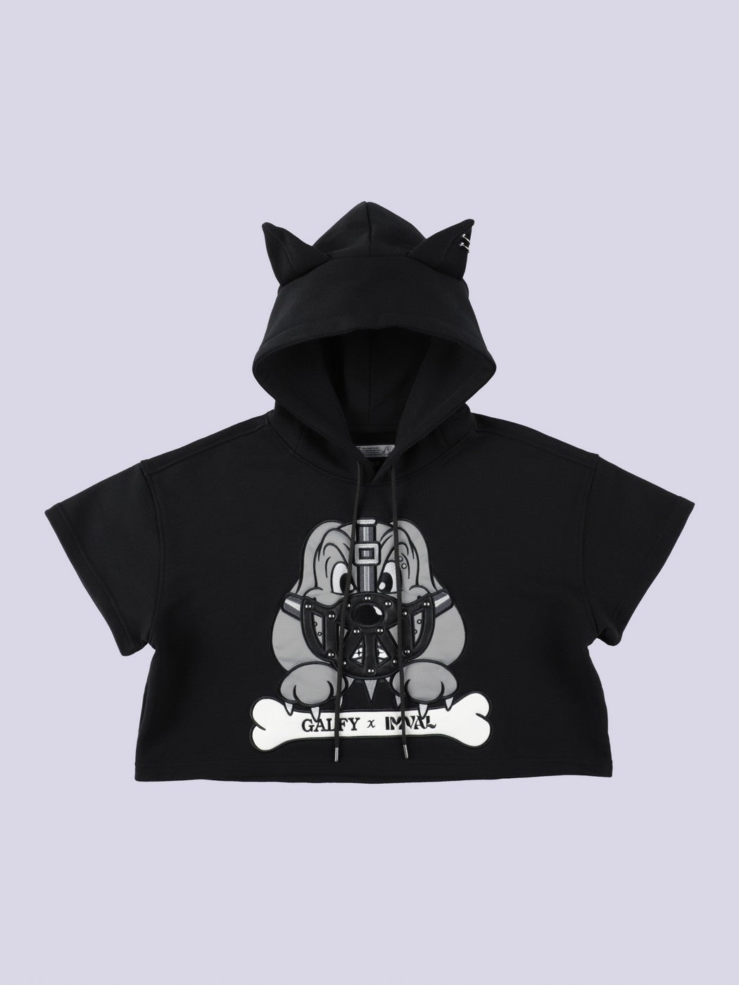 IMVAL×GALFY / Cat Ear Cropped Hoodie-BLK