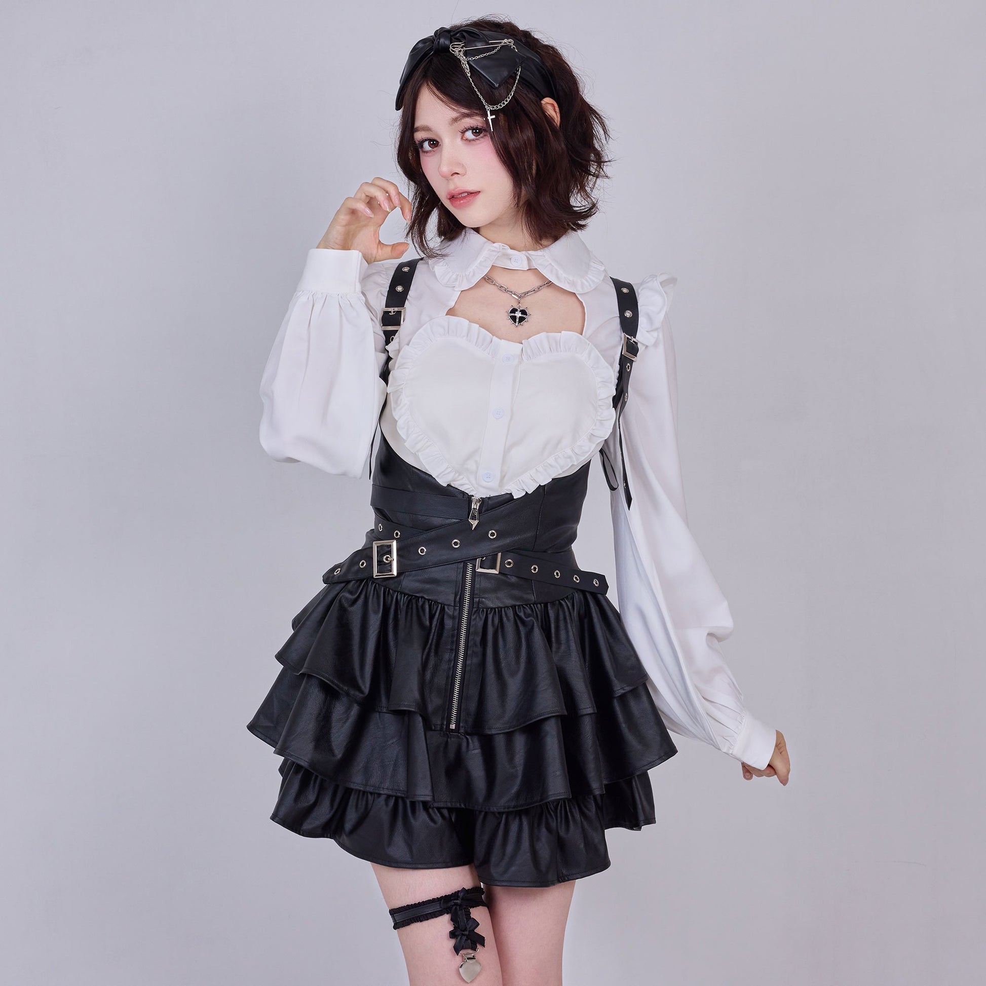 IMVAL / Frill Leather Dress [BLK]