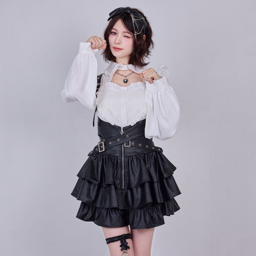 IMVAL / Frill Leather Dress [BLK]