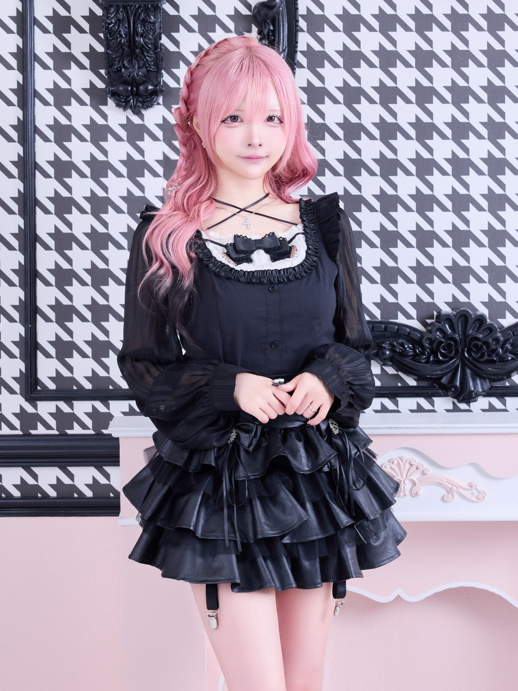 IMVAL / Dark Sheer Ribbon Blouse