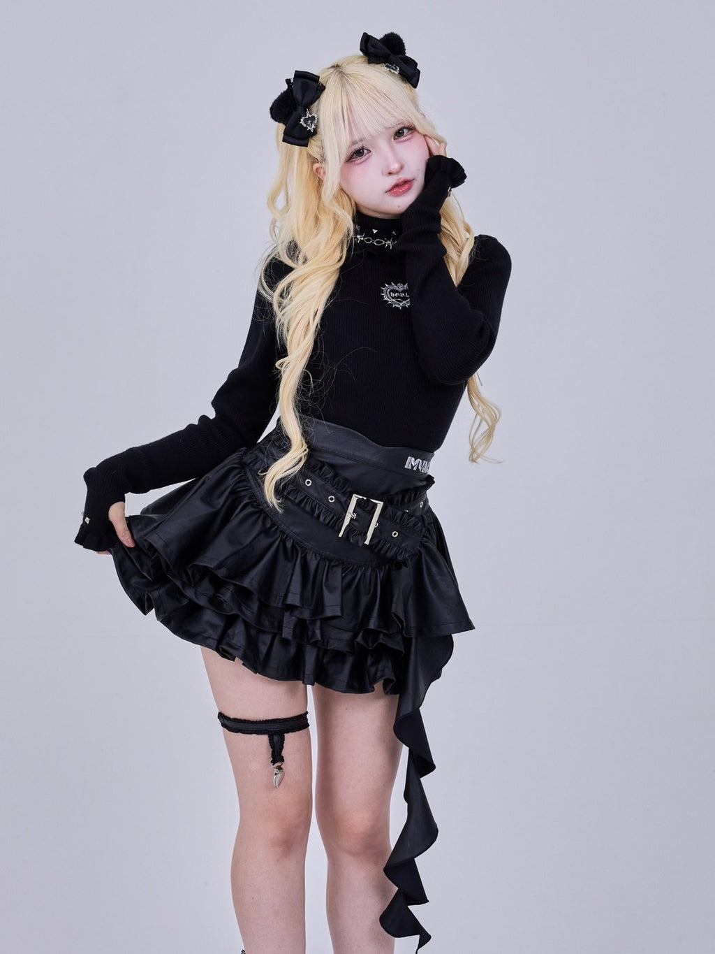 IMVAL / Layered Ruffle Belted Skirt [PU]