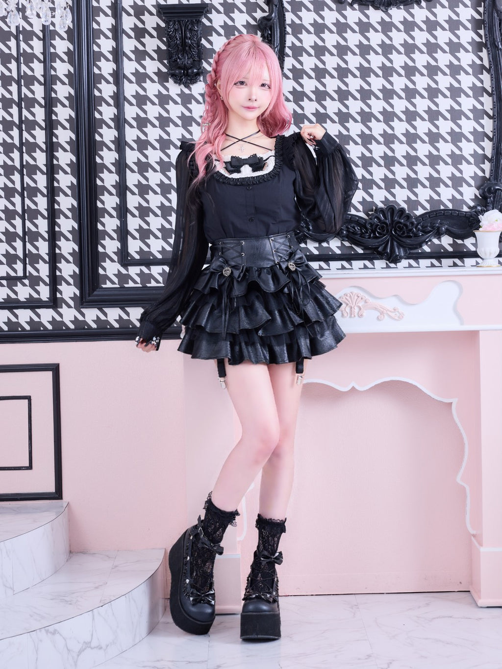 IMVAL / Dark Sheer Ribbon Blouse