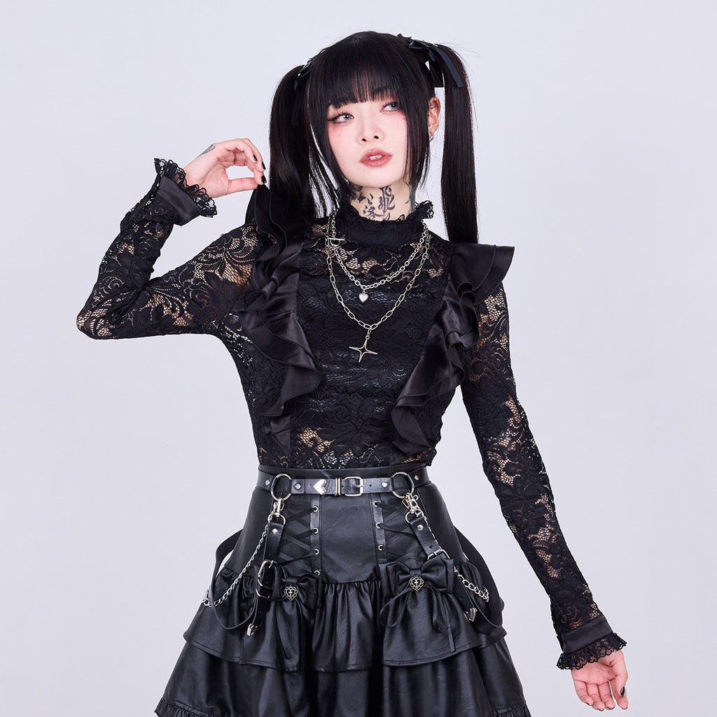 IMVAL / Highneck Lace Blouse [BLK]