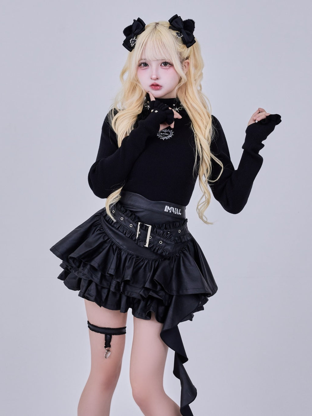 IMVAL / Layered Ruffle Belted Skirt [PU]
