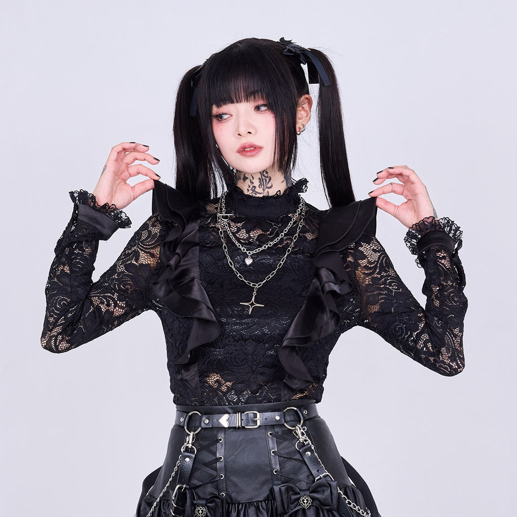 IMVAL / Highneck Lace Blouse [BLK]