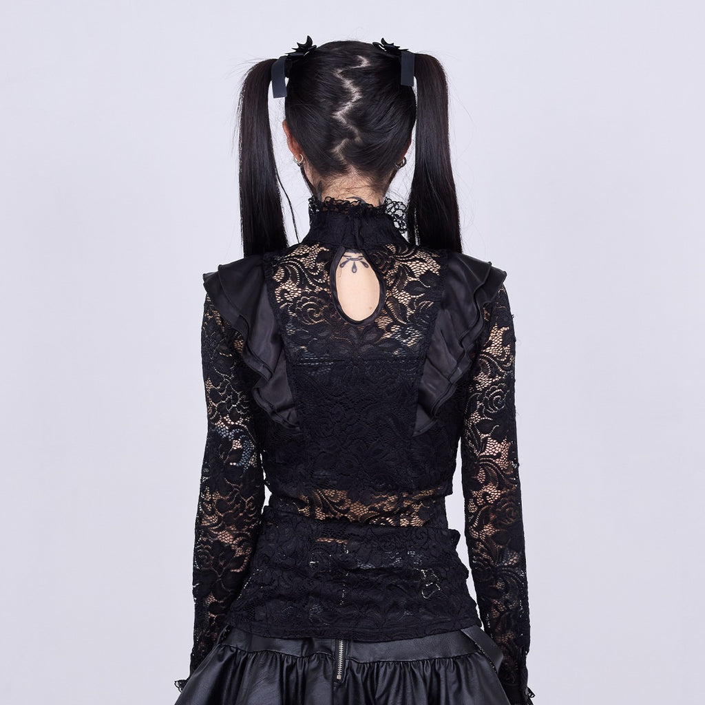 IMVAL / Highneck Lace Blouse [BLK]