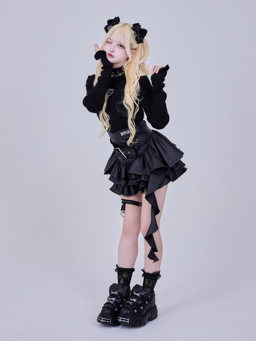 IMVAL / Layered Ruffle Belted Skirt [PU]