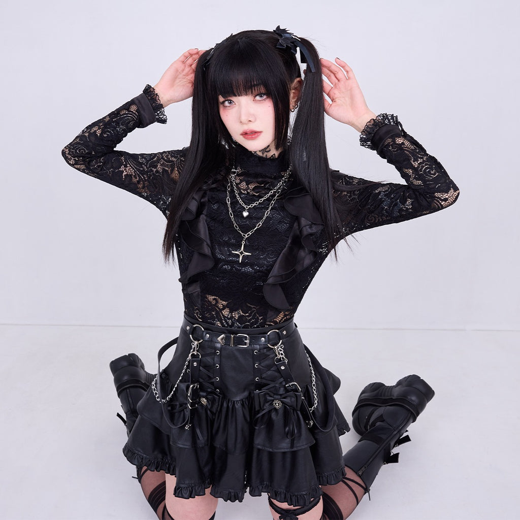 IMVAL / Highneck Lace Blouse [BLK]