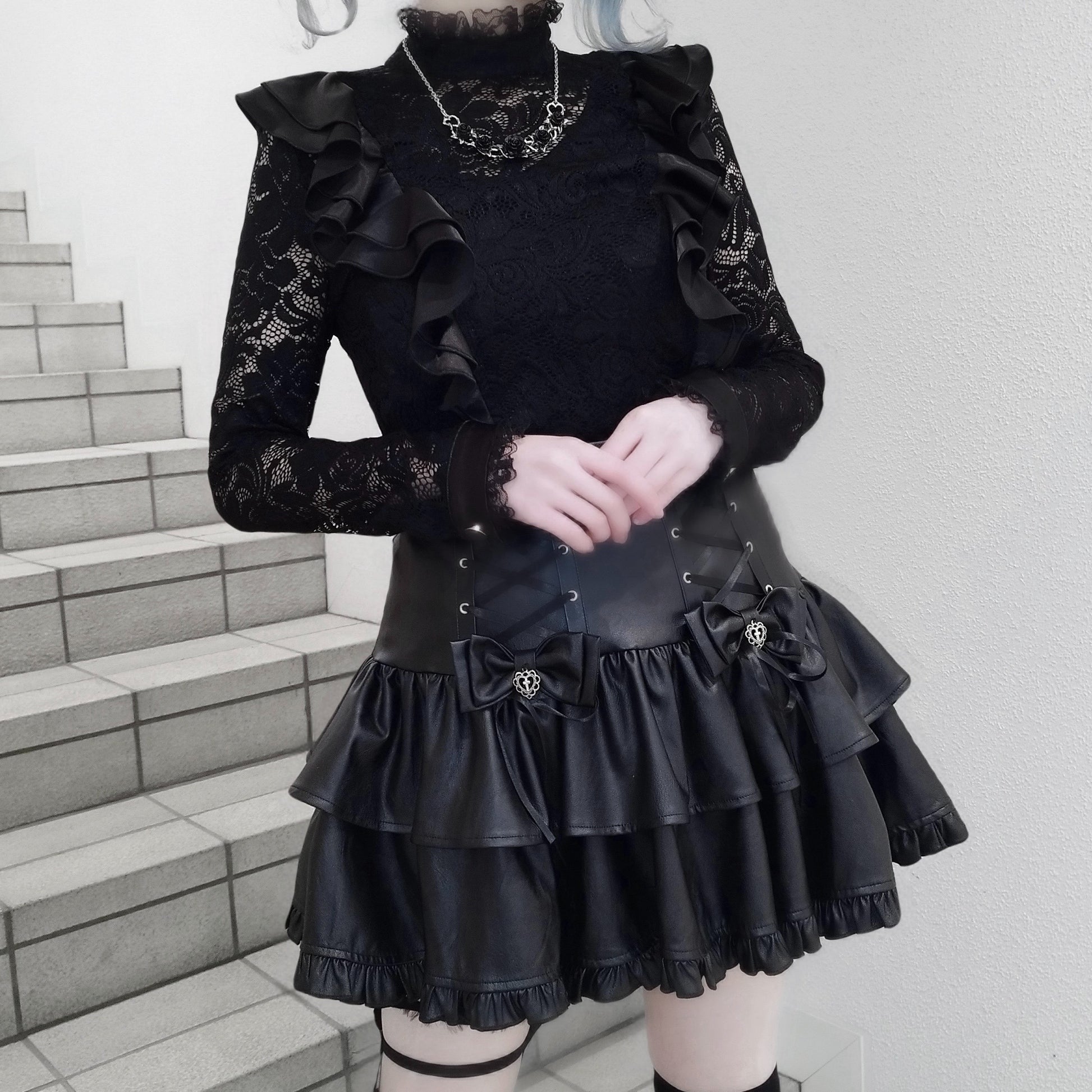 IMVAL / Highneck Lace Blouse [BLK]