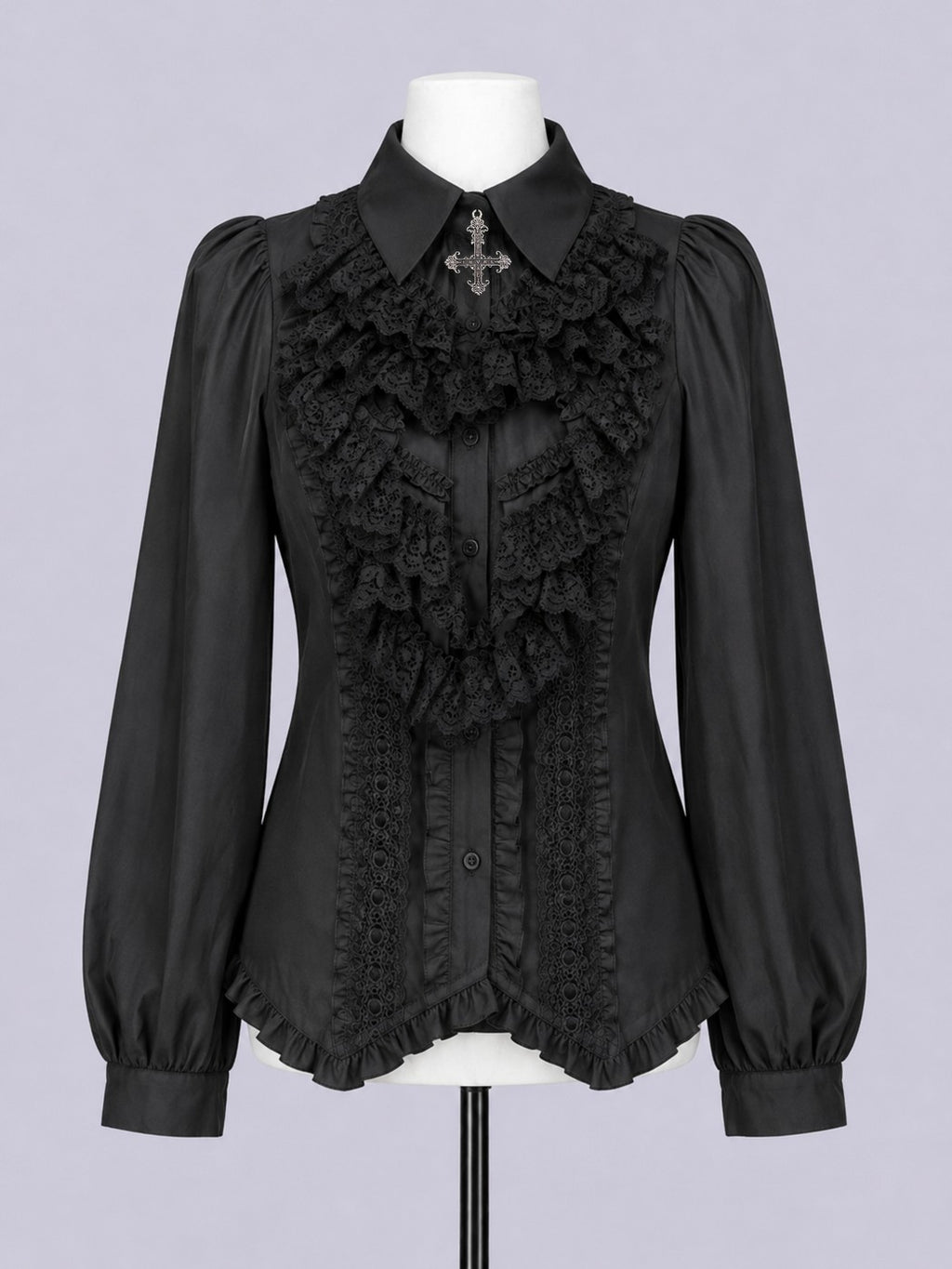 IMVAL / Classical Cross Jabot Blouse - BLK