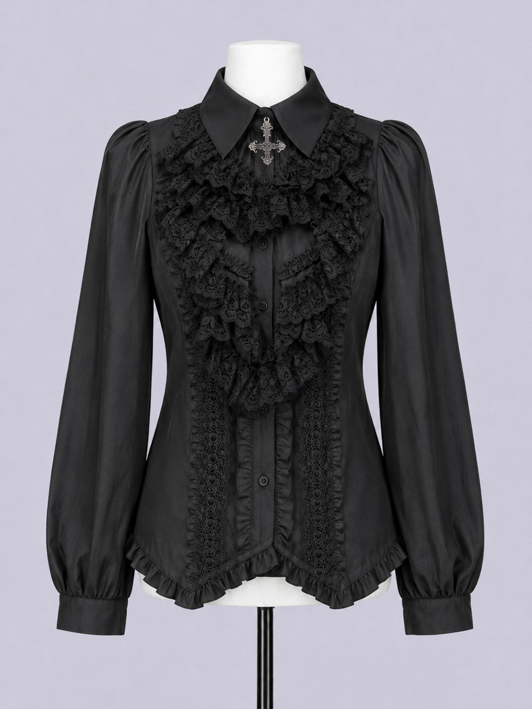 IMVAL / Classical Cross Jabot Blouse - BLK