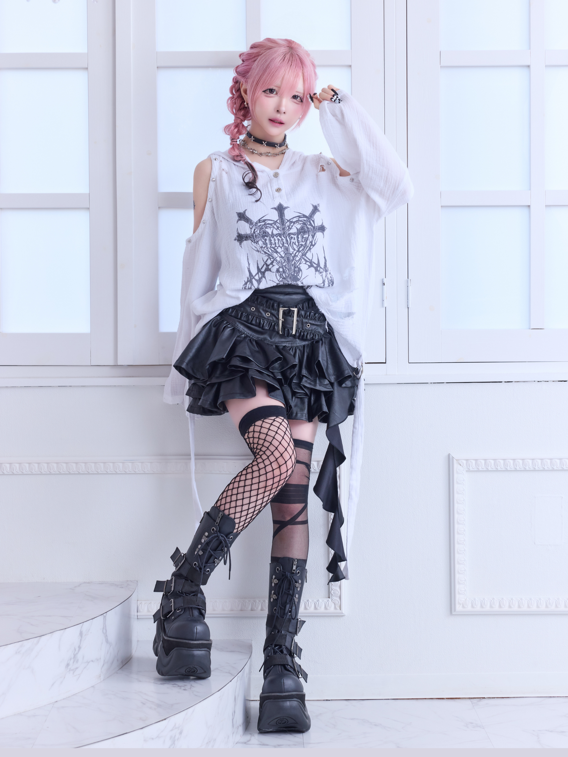 IMVAL / Layered Ruffle Belted Skirt [PU]