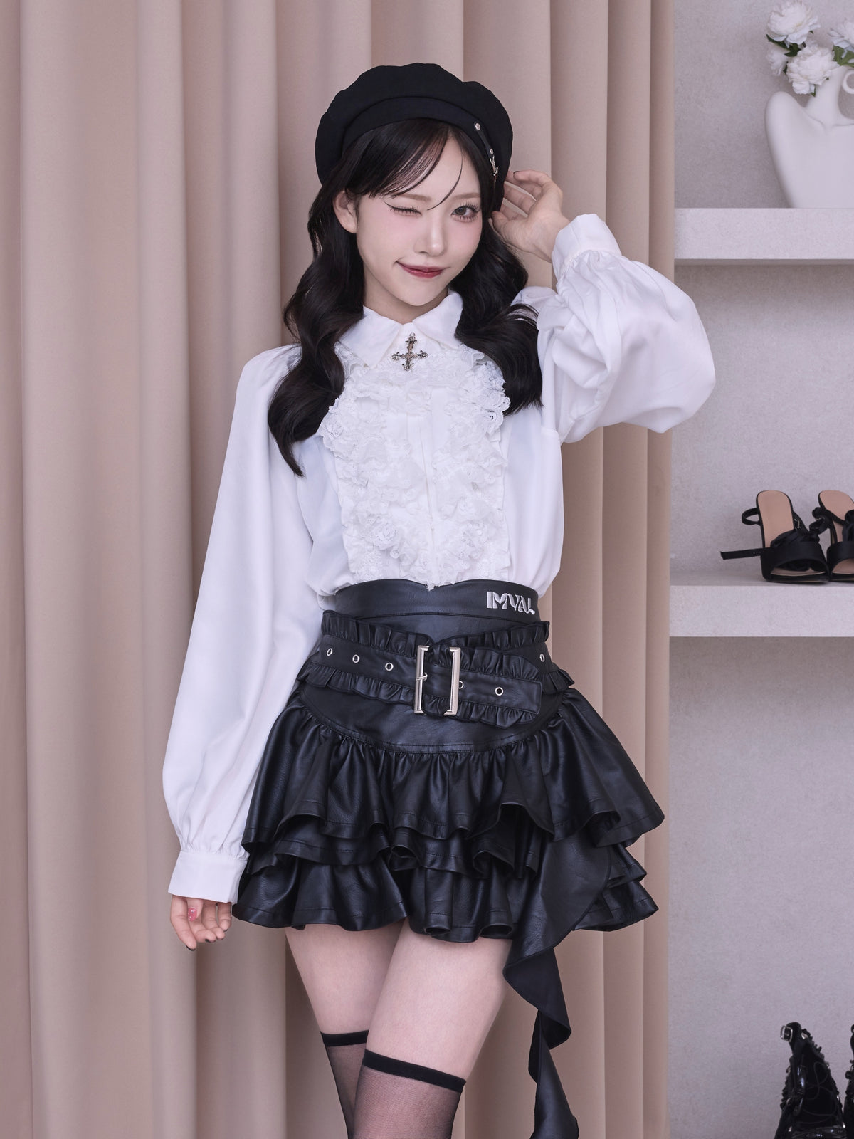 IMVAL / Classical Cross Jabot Blouse - WHT