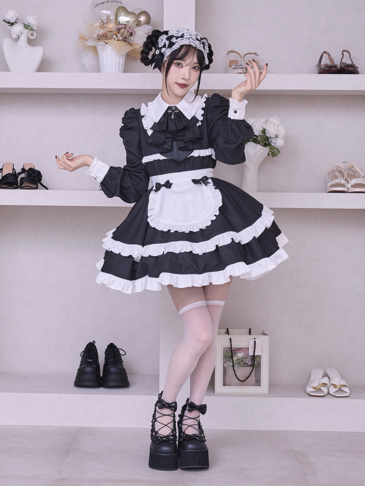 IMVAL / Frill Maid Dress - BLK