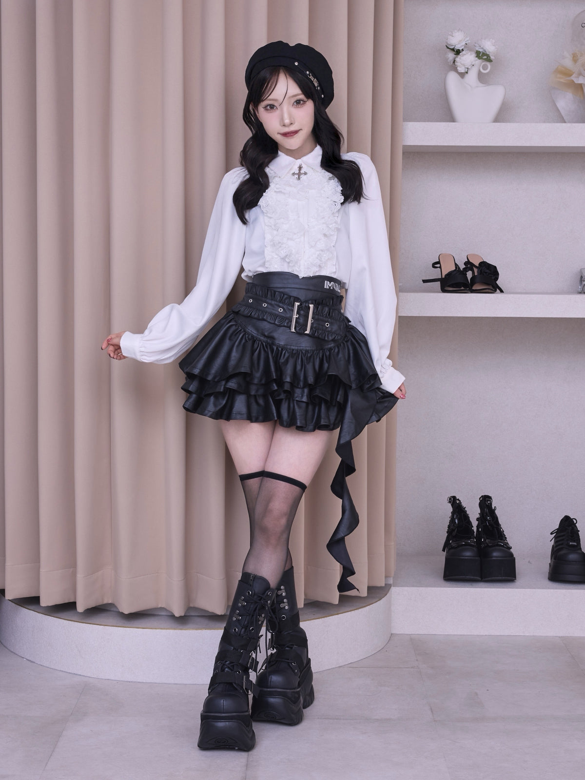 IMVAL / Classical Cross Jabot Blouse - WHT
