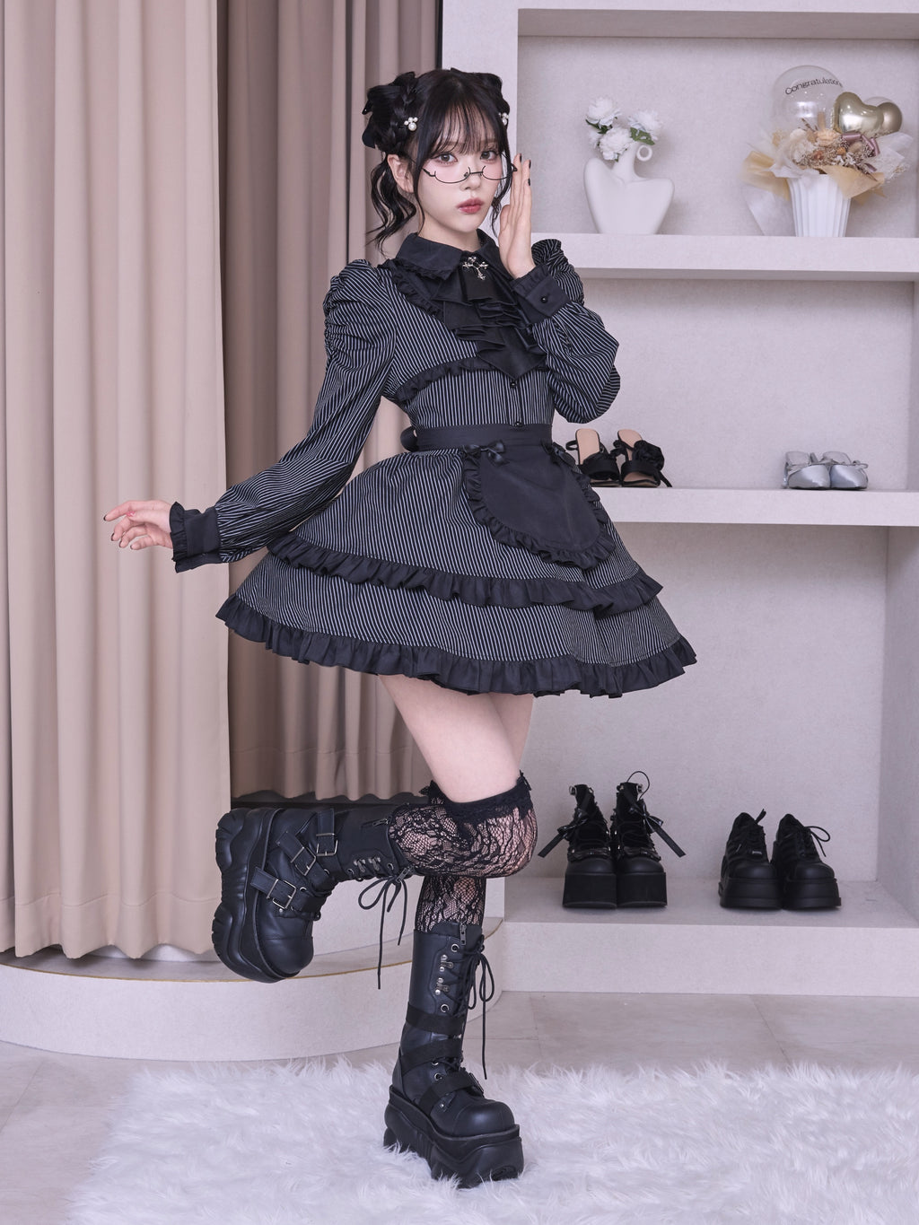 IMVAL / Frill Maid Dress - STRIPE