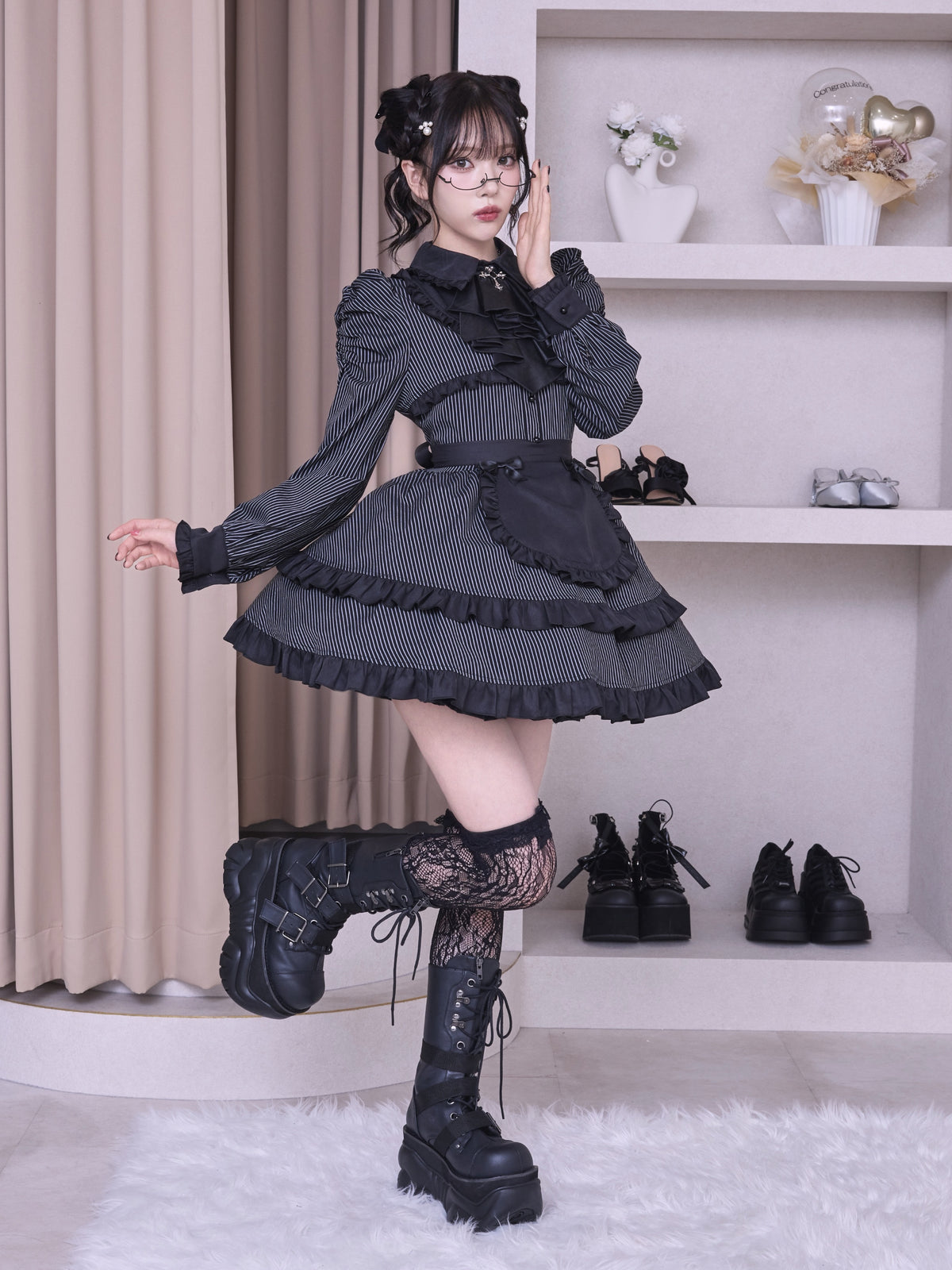 IMVAL / Frill Maid Dress - STRIPE