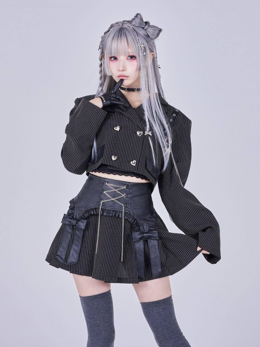 IMVAL / Cut-out Jacket & Skirt Set［STRIPE］