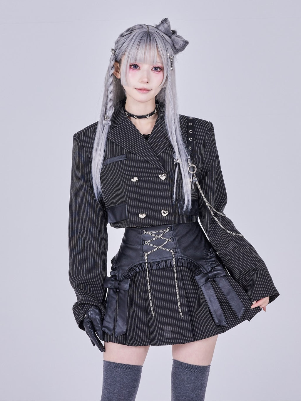 IMVAL / Cut-out Jacket & Skirt Set［STRIPE］