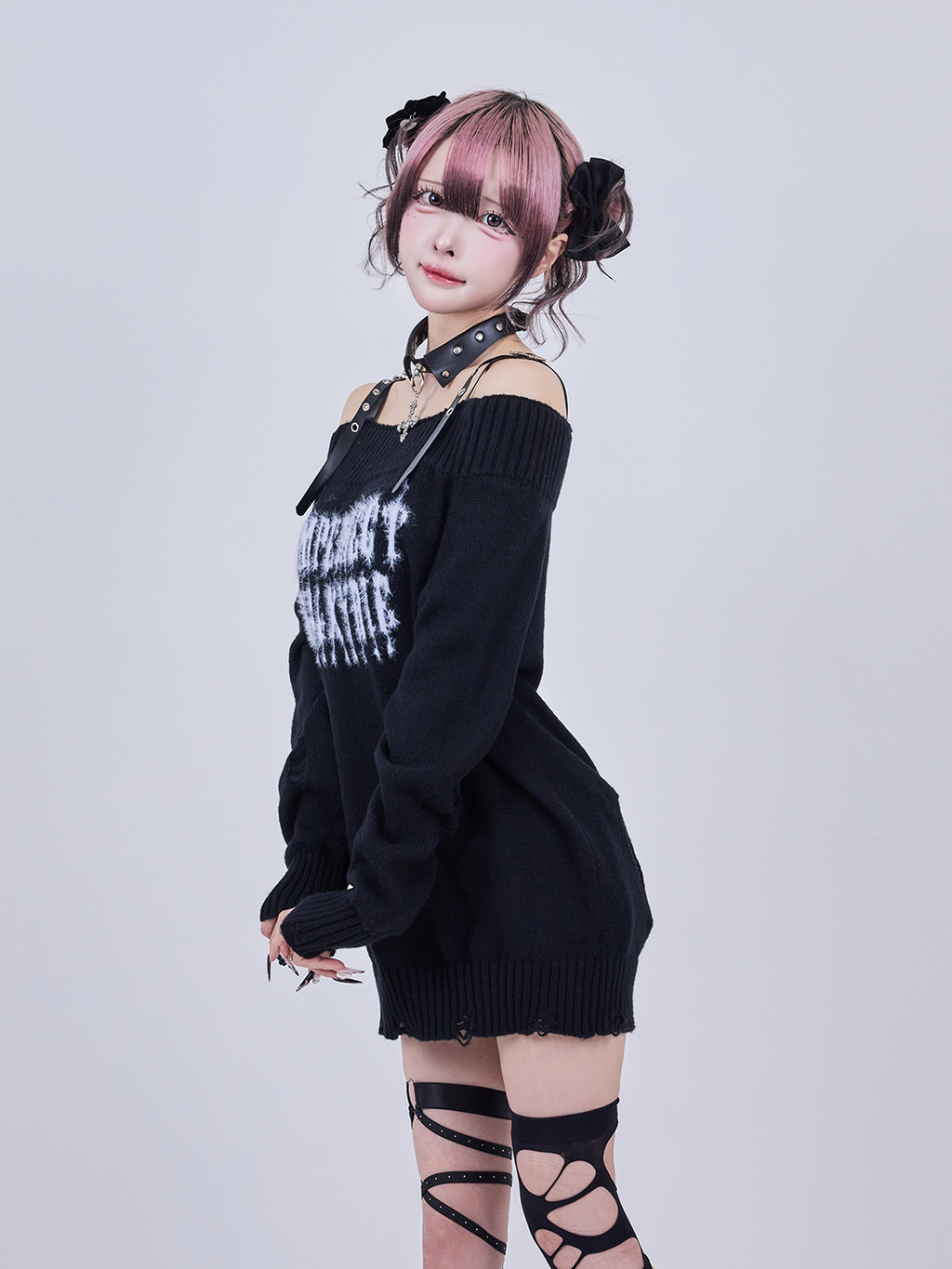 IMVAL / Off-Shoulder Sweater + Collar SET