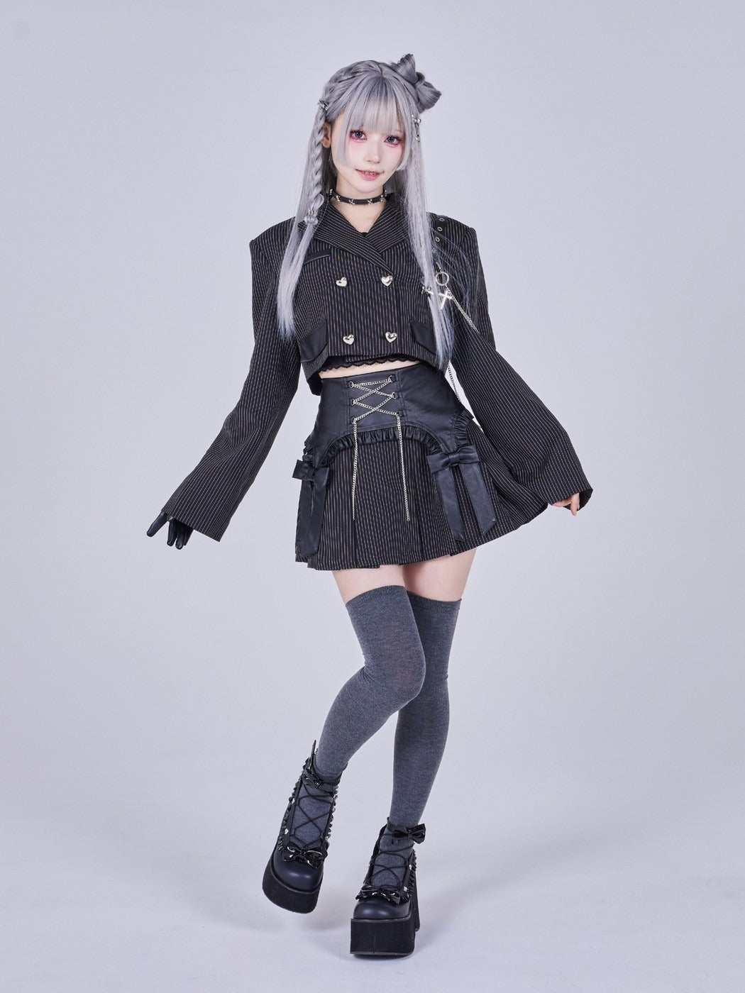 IMVAL / Cut-out Jacket & Skirt Set［STRIPE］