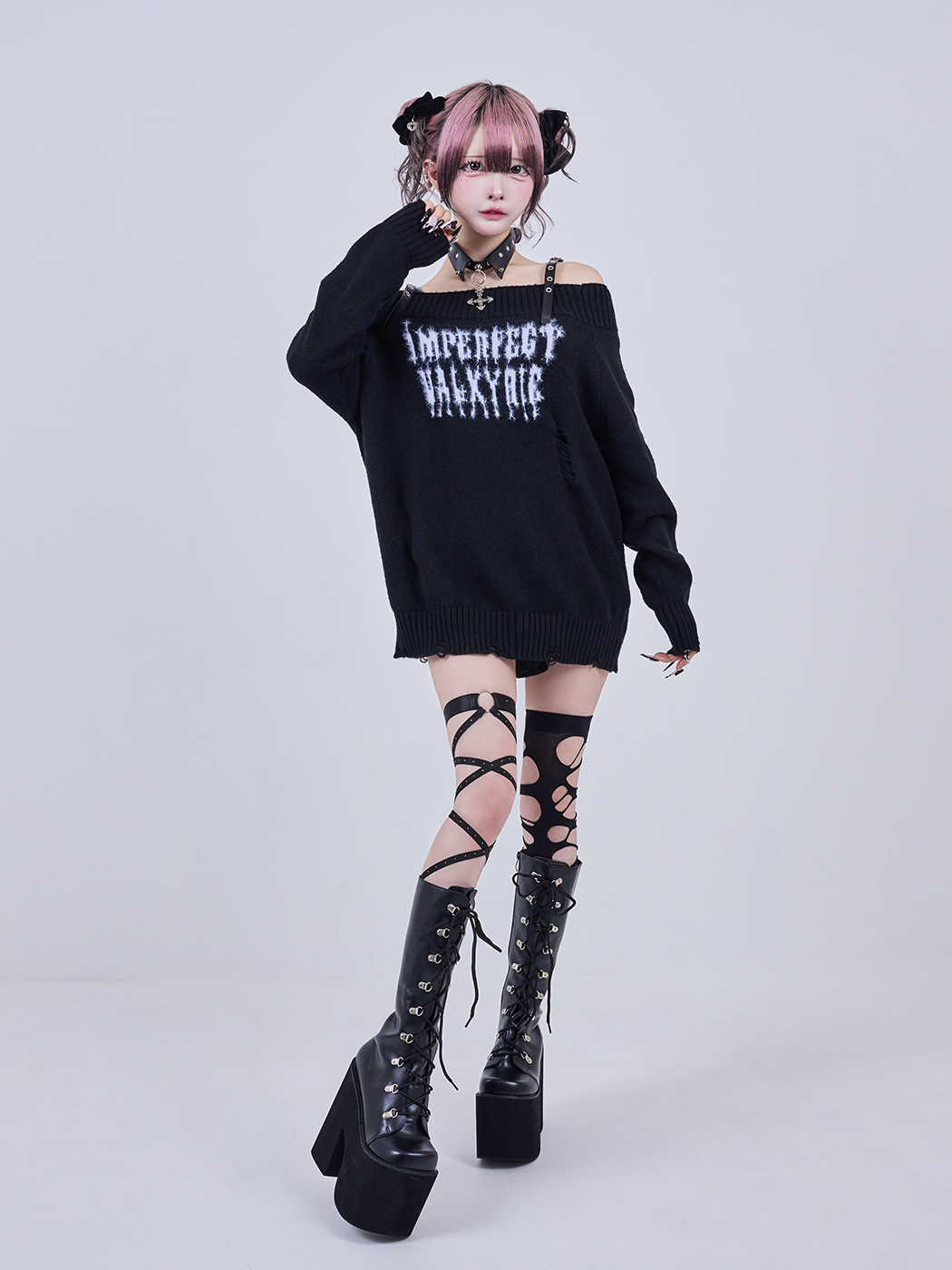 IMVAL / Off-Shoulder Sweater + Collar SET