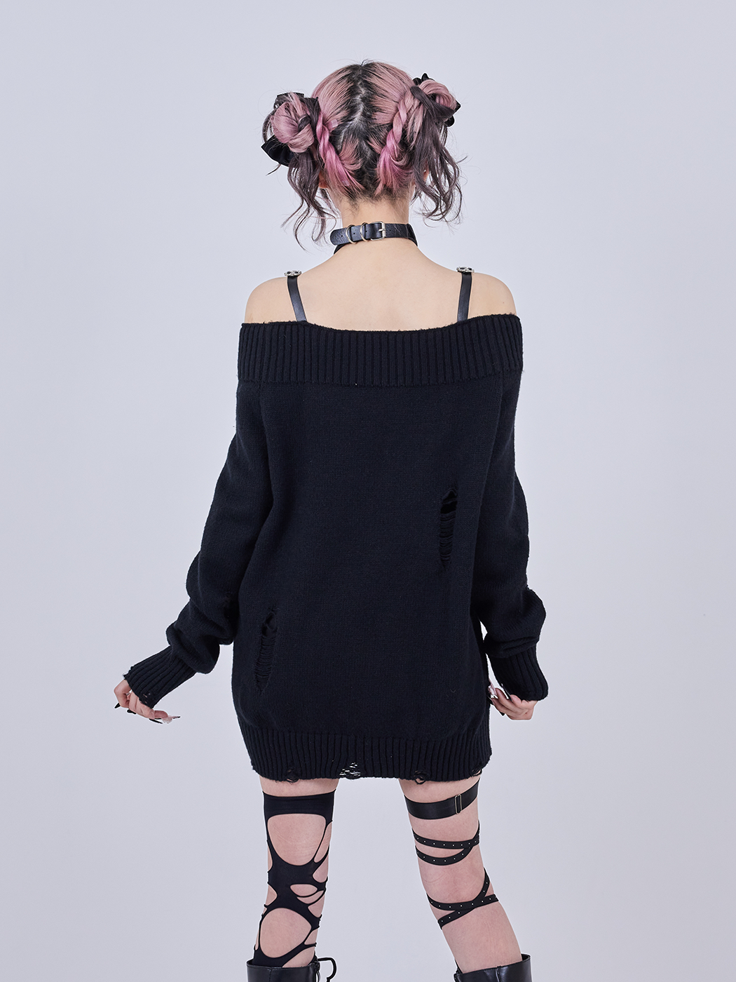 IMVAL / Off-Shoulder Sweater + Collar SET