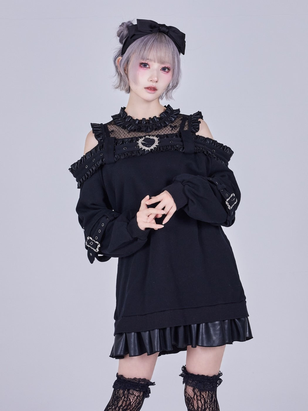 IMVAL / Highneck Off Shoulder Dress［BLK］