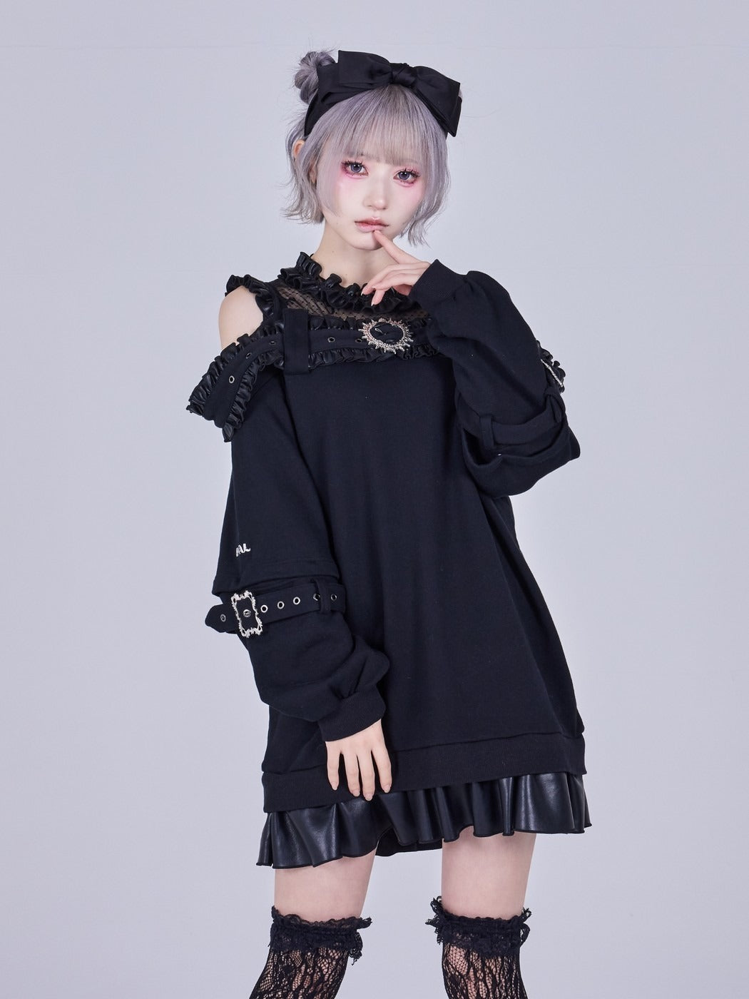 IMVAL / Highneck Off Shoulder Dress［BLK］