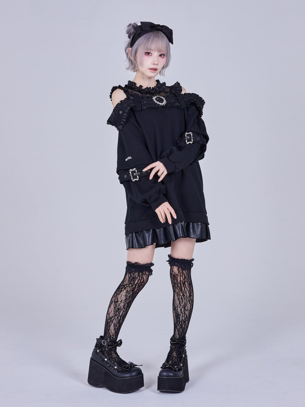 IMVAL / Highneck Off Shoulder Dress［BLK］